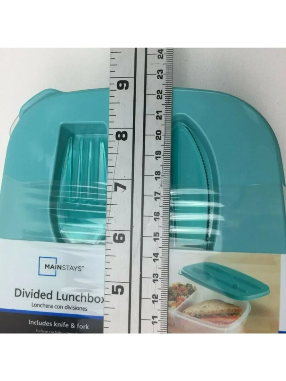 Divided Lunch Box Food Container Fork & Knife BPA Free Teal Lid Turquoise